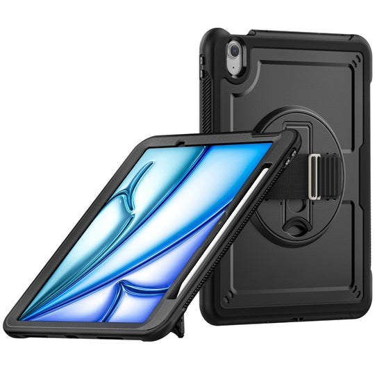 For iPad Air 11 2026 / 2025 / 2024 Honeycomb Hand Grip Turntable Stand Tablet Case(Black)