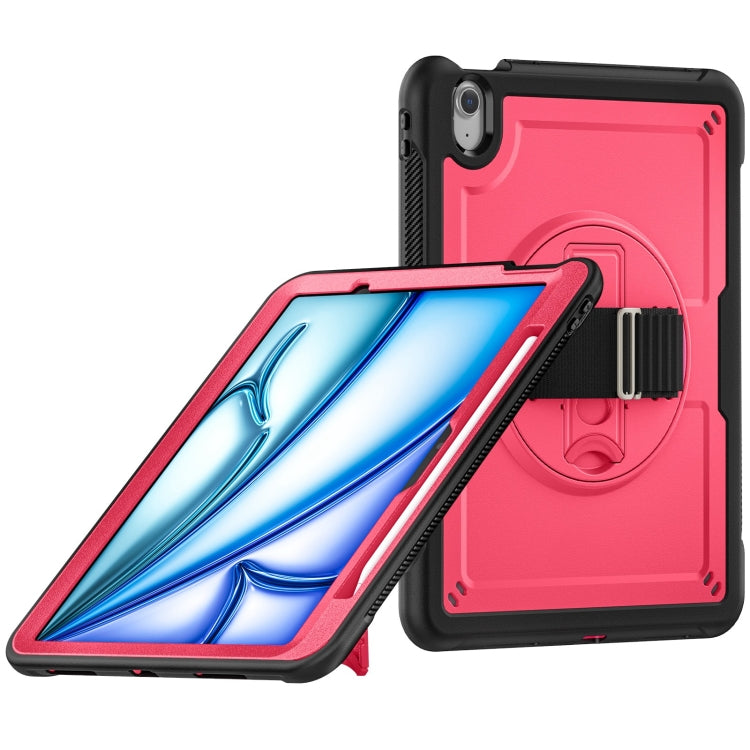 For iPad Air 11 2025 / 2024 Honeycomb Hand Grip Turntable Stand Tablet Case(Rose Red) by buy2fix