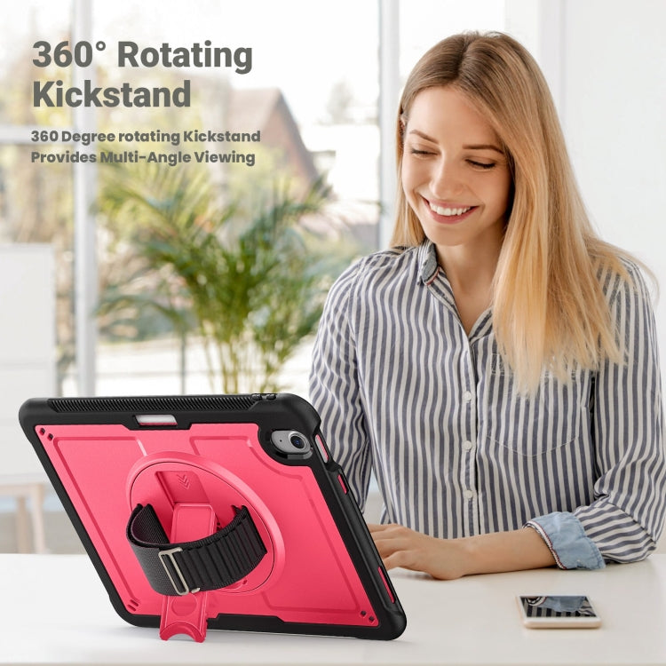 For iPad Air 11 2025 / 2024 Honeycomb Hand Grip Turntable Stand Tablet Case(Rose Red) by buy2fix