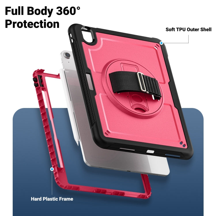 For iPad Air 11 2025 / 2024 Honeycomb Hand Grip Turntable Stand Tablet Case(Rose Red) by buy2fix
