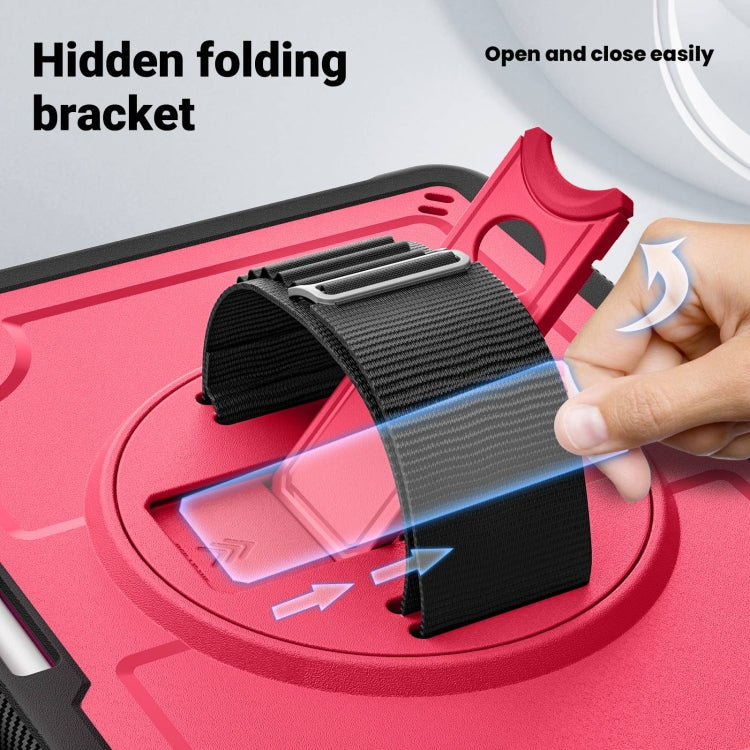 For iPad Air 11 2025 / 2024 Honeycomb Hand Grip Turntable Stand Tablet Case(Rose Red) by buy2fix