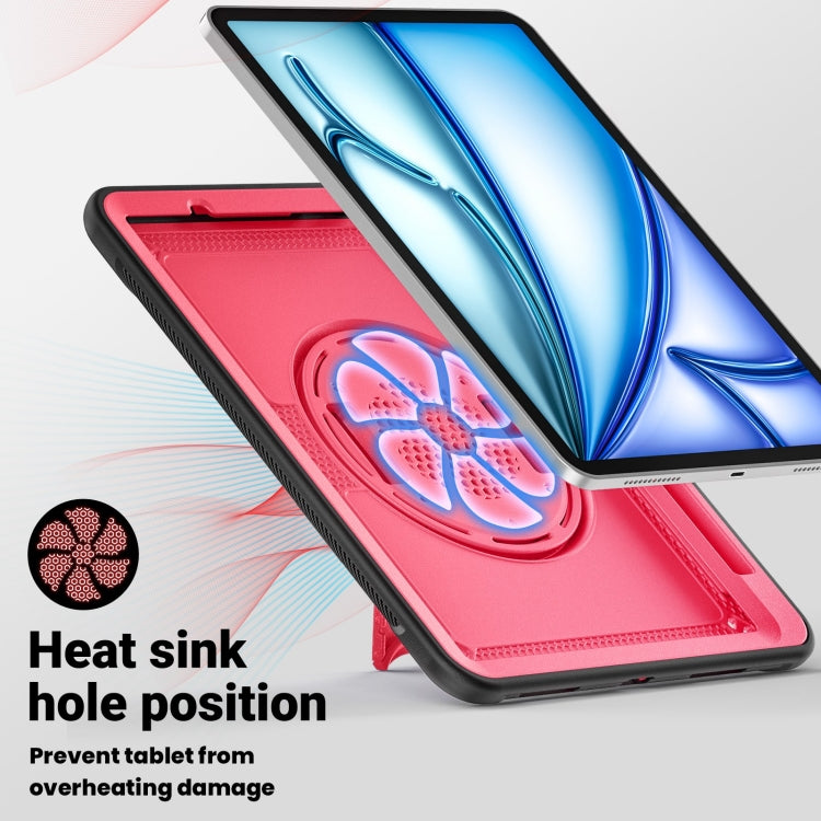 For iPad Air 11 2025 / 2024 Honeycomb Hand Grip Turntable Stand Tablet Case(Rose Red) by buy2fix