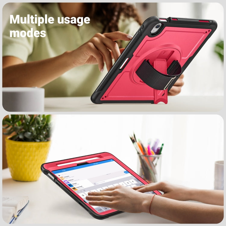 For iPad Air 11 2025 / 2024 Honeycomb Hand Grip Turntable Stand Tablet Case(Rose Red) by buy2fix