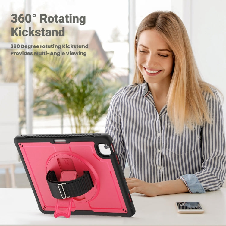 For iPad Air 13 2025 / 2024 Honeycomb Hand Grip Turntable Stand Tablet Case(Rose Red) by buy2fix