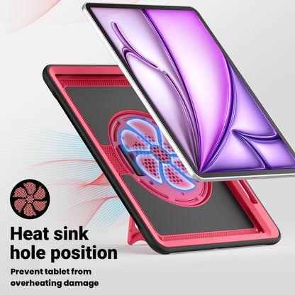 For iPad Air 13 2025 / 2024 Honeycomb Hand Grip Turntable Stand Tablet Case(Rose Red) by buy2fix