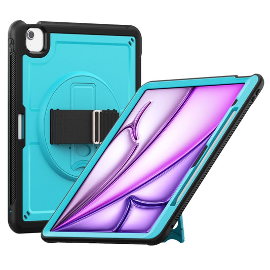 For iPad Air 13 2025 / 2024 Honeycomb Hand Grip Turntable Stand Tablet Case(Light Blue) by buy2fix