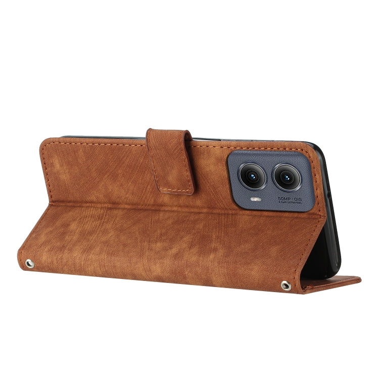 For Motorola Edge 2024 Skin Feel Stripe Pattern Leather Phone Case with Lanyard(Brown) by buy2fix