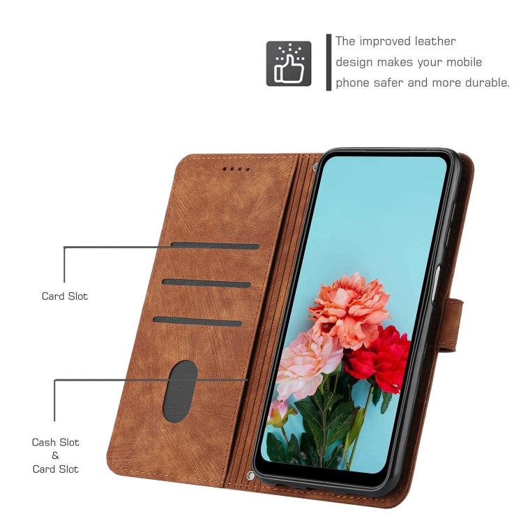 For Motorola Edge 2024 Skin Feel Stripe Pattern Leather Phone Case with Lanyard(Brown) by buy2fix