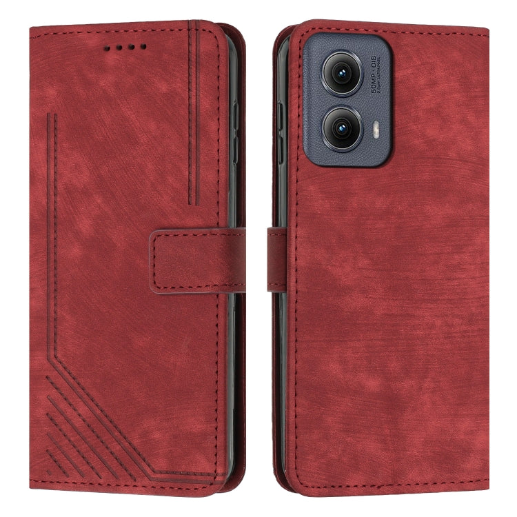 For Motorola Edge 2024 Skin Feel Stripe Pattern Leather Phone Case with Long Lanyard(Red) - Motorola Cases by buy2fix | Online Shopping UK | buy2fix