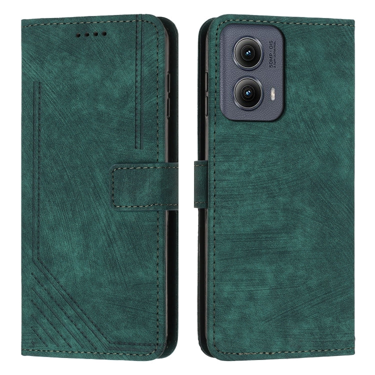 For Motorola Edge 2024 Skin Feel Stripe Pattern Leather Phone Case with Long Lanyard(Green) - Motorola Cases by buy2fix | Online Shopping UK | buy2fix