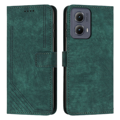 For Motorola Edge 2024 Skin Feel Stripe Pattern Leather Phone Case with Long Lanyard(Green) - Motorola Cases by buy2fix | Online Shopping UK | buy2fix