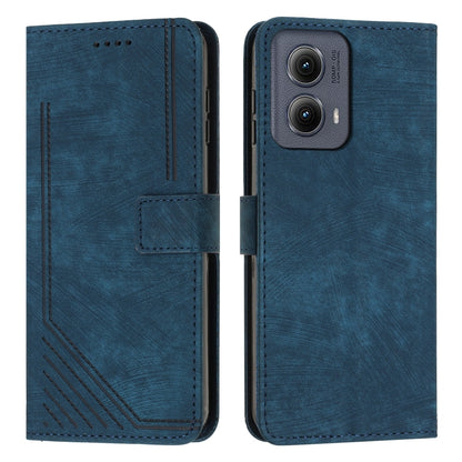 For Motorola Edge 2024 Skin Feel Stripe Pattern Leather Phone Case with Long Lanyard(Blue) - Motorola Cases by buy2fix | Online Shopping UK | buy2fix