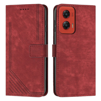 For Motorola Moto G Stylus 5G 2024 Skin Feel Stripe Pattern Leather Phone Case with Long Lanyard(Red) - Motorola Cases by buy2fix | Online Shopping UK | buy2fix