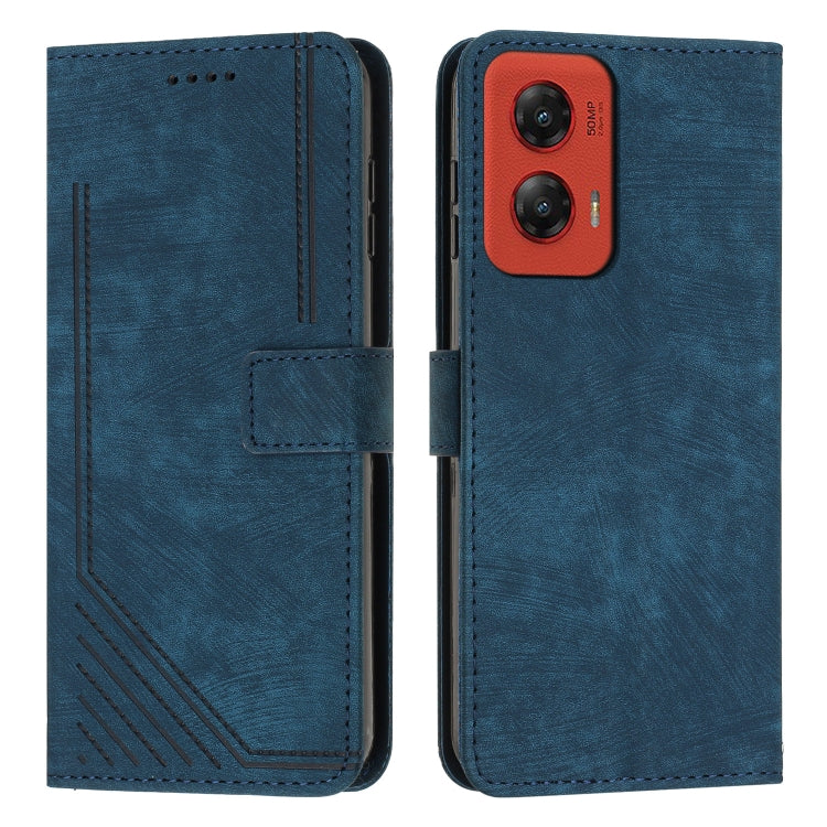 For Motorola Moto G Stylus 5G 2024 Skin Feel Stripe Pattern Leather Phone Case with Long Lanyard(Blue) - Motorola Cases by buy2fix | Online Shopping UK | buy2fix