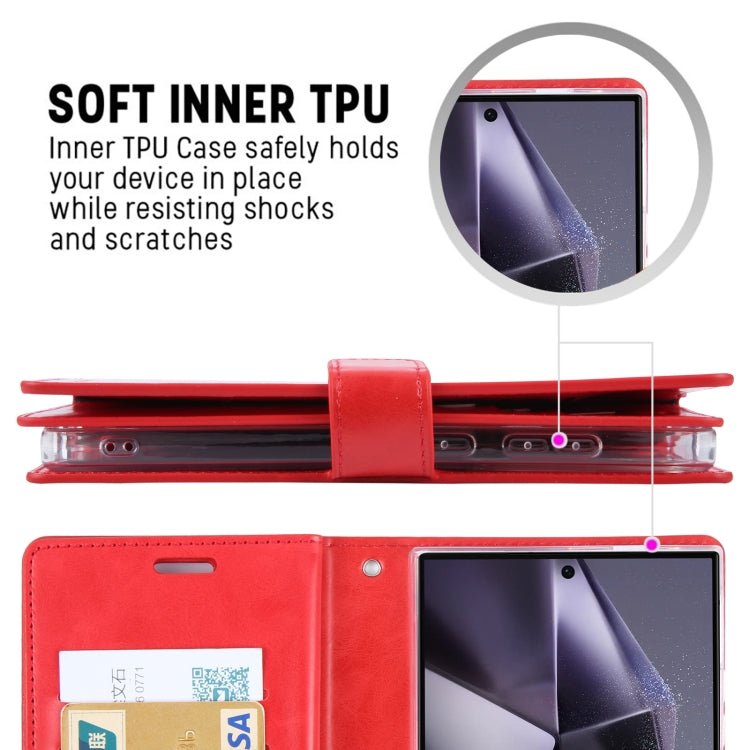 For Samsung Galaxy S24 Ultra 5G GOOSPERY MANSOOR DIARY 9 Card Slots Leather Phone Case(Red) - Galaxy S24 Ultra 5G Cases by GOOSPERY | Online Shopping UK | buy2fix