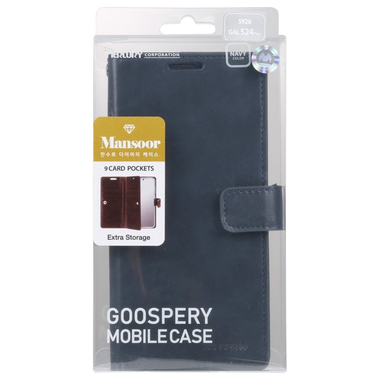 For Samsung Galaxy S24+ 5G GOOSPERY MANSOOR DIARY 9 Card Slots Leather Phone Case(Dark Blue) - Galaxy S24+ 5G Cases by GOOSPERY | Online Shopping UK | buy2fix