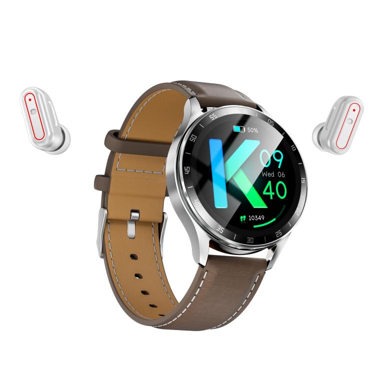 X10 Headphones Smart Watch 1.39 inch Waterproof Bracelet, Support Bluetooth Call / NFC / Heart Rate(Silver + Brown Leather) - Smart Watches by buy2fix | Online Shopping UK | buy2fix