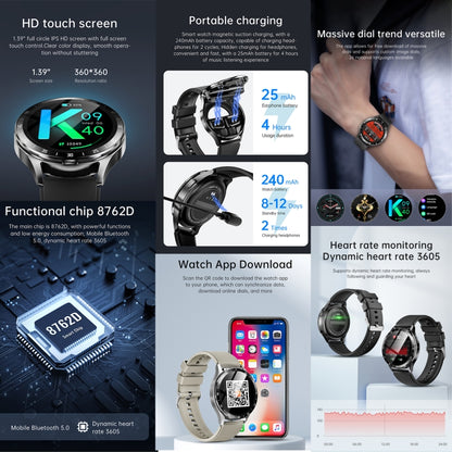 X10 Headphones Smart Watch 1.39 inch Waterproof Bracelet, Support Bluetooth Call / NFC / Heart Rate(Black + Leather) - Smart Watches by buy2fix | Online Shopping UK | buy2fix