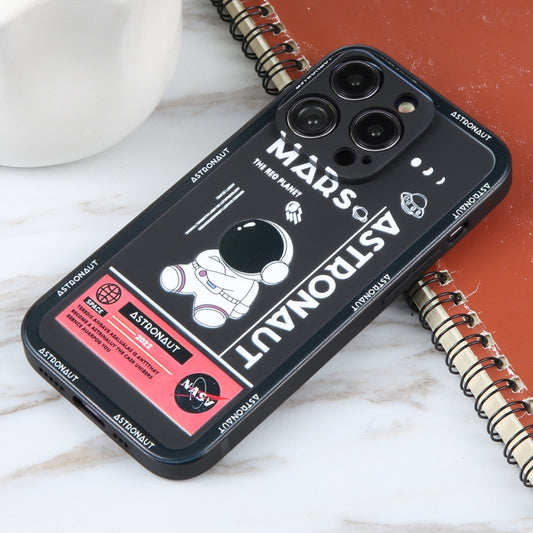 For iPhone 16 Plus Astronaut Pattern Silicone Straight Edge Phone Case(Mars Astronaut-Black) by buy2fix