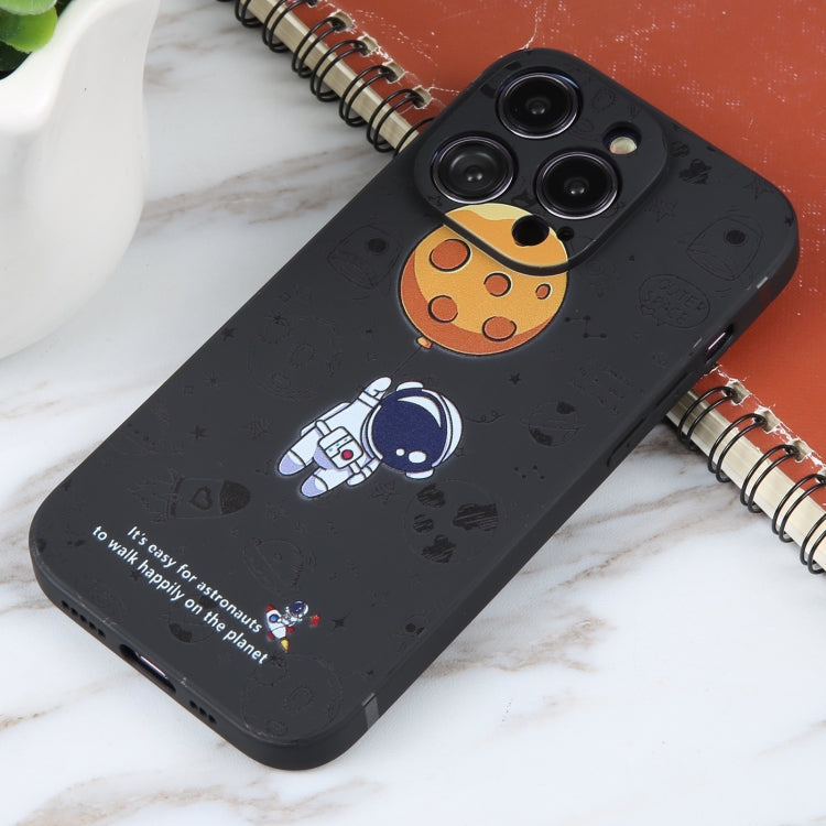 For iPhone 16 Plus Astronaut Pattern Silicone Straight Edge Phone Case(Planet Landing-Black) - iPhone 16 Plus Cases by buy2fix | Online Shopping UK | buy2fix