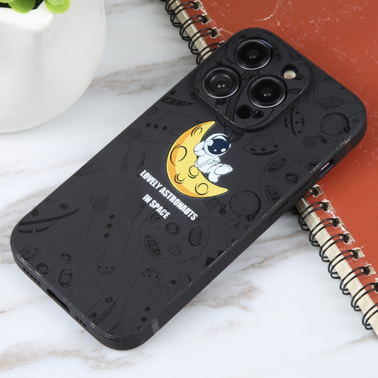 For iPhone 16 Astronaut Pattern Silicone Straight Edge Phone Case(Lovely Astronaut-Black) by buy2fix