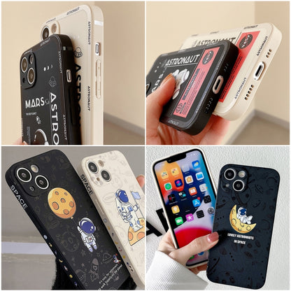 For iPhone 16 Plus Astronaut Pattern Silicone Straight Edge Phone Case(Flying Astronaut-White) - iPhone 16 Plus Cases by buy2fix | Online Shopping UK | buy2fix