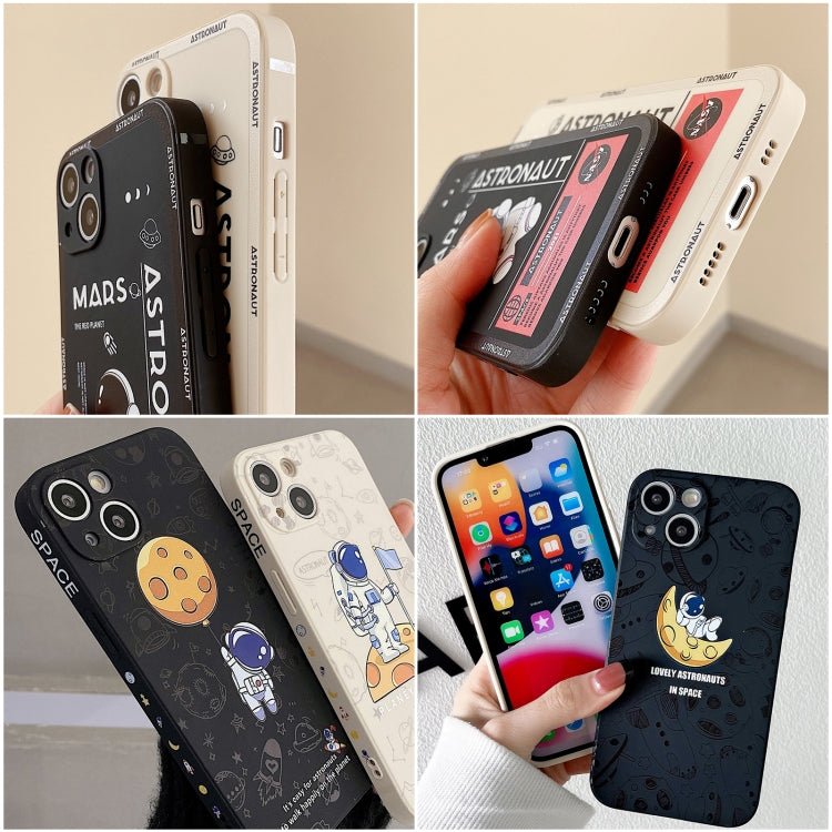 For iPhone 16 Plus Astronaut Pattern Silicone Straight Edge Phone Case(Planet Landing-Black) - iPhone 16 Plus Cases by buy2fix | Online Shopping UK | buy2fix