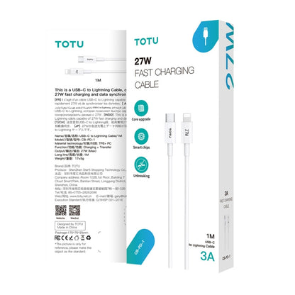 TOTU CB-1-T 25W USB to USB-C/Type-C Data Cable, Length: 1m(White) - USB-C & Type-C Cable by TOTUDESIGN | Online Shopping UK | buy2fix