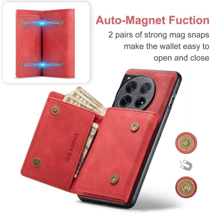 For OnePlus 12 DG.MING M1 Series 3-Fold Multi Card Wallet + Magnetic Phone Case(Red) by DG.MING