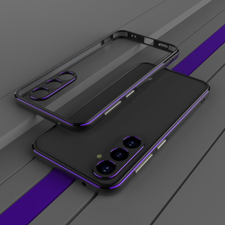 For Samsung Galaxy S23 FE 5G Aurora Series Lens Protector + Metal Frame Phone Case(Black Purple) - Galaxy S23 FE 5G Cases by buy2fix | Online Shopping UK | buy2fix