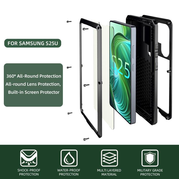 For Samsung Galaxy S25 Ultra 5G Shockproof Life Waterproof Silicone + Zinc Alloy Phone Case(Black) - Galaxy S25 Ultra 5G Cases by buy2fix | Online Shopping UK | buy2fix