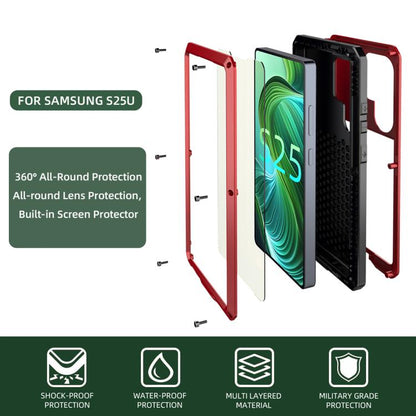For Samsung Galaxy S25 Ultra 5G Shockproof Life Waterproof Silicone + Zinc Alloy Phone Case(Red) - Galaxy S25 Ultra 5G Cases by buy2fix | Online Shopping UK | buy2fix