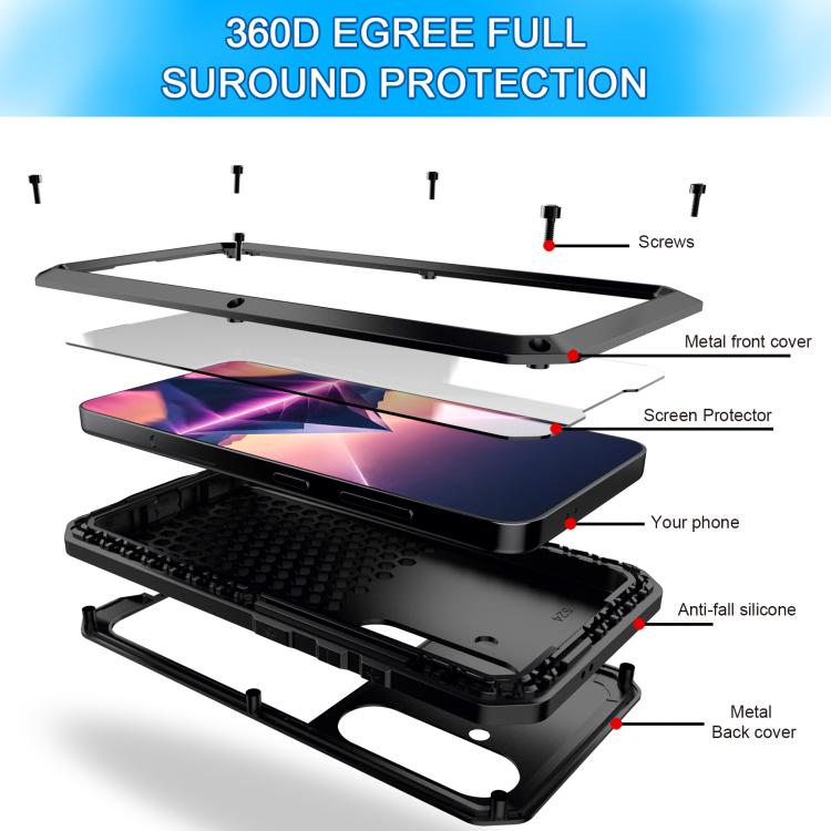 For Samsung Galaxy S25 5G Shockproof Life Waterproof Silicone + Zinc Alloy Phone Case(Black) - Galaxy S25 5G Cases by buy2fix | Online Shopping UK | buy2fix