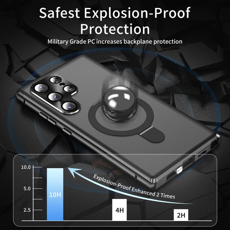 For Samsung Galaxy S25 Ultra 5G MagSafe Magnetic HD Frosted Tempered Glass Holder Phone Case(Black) - Galaxy S25 Ultra 5G Cases by buy2fix | Online Shopping UK | buy2fix