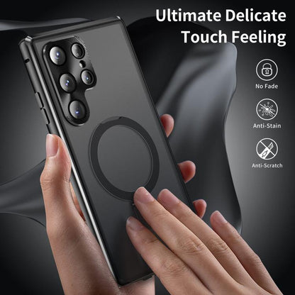 For Samsung Galaxy S25 Ultra 5G MagSafe Magnetic HD Frosted Tempered Glass Holder Phone Case(Black) - Galaxy S25 Ultra 5G Cases by buy2fix | Online Shopping UK | buy2fix
