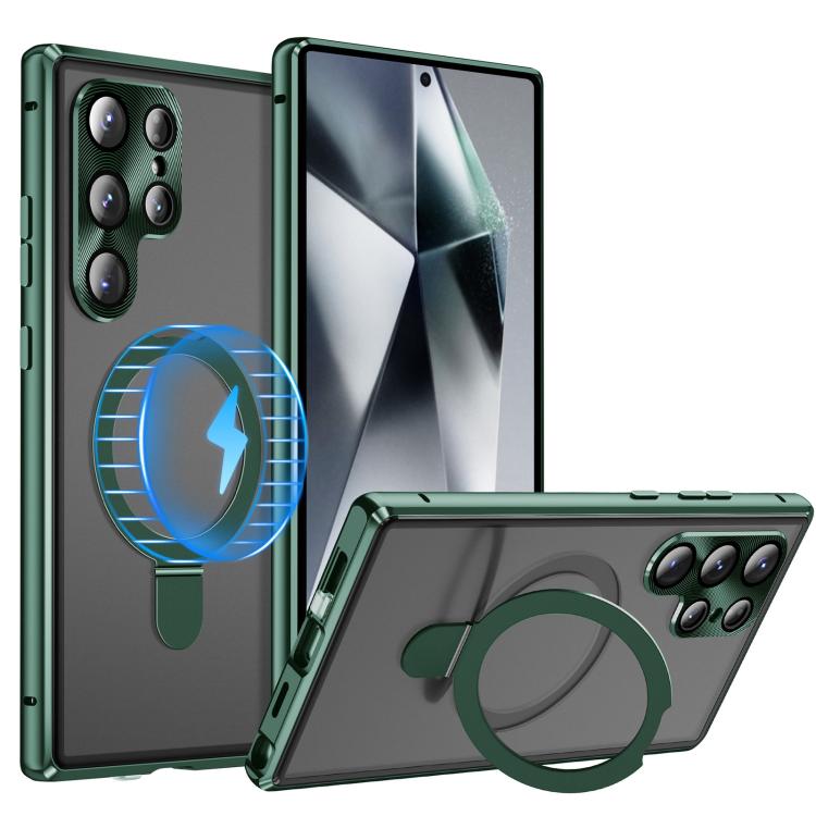 For Samsung Galaxy S25 Ultra 5G MagSafe Magnetic HD Frosted Tempered Glass Holder Phone Case(Green) - Galaxy S25 Ultra 5G Cases by buy2fix | Online Shopping UK | buy2fix