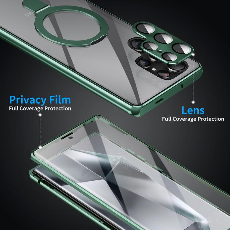 For Samsung Galaxy S25 Ultra 5G MagSafe Magnetic HD Frosted Tempered Glass Holder Phone Case(Green) - Galaxy S25 Ultra 5G Cases by buy2fix | Online Shopping UK | buy2fix