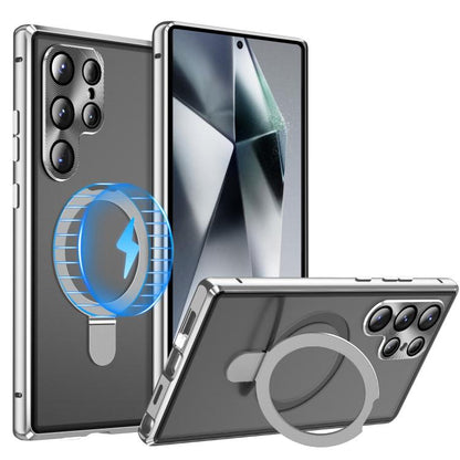 For Samsung Galaxy S25 Ultra 5G MagSafe Magnetic HD Frosted Tempered Glass Holder Phone Case(Silver) - Galaxy S25 Ultra 5G Cases by buy2fix | Online Shopping UK | buy2fix