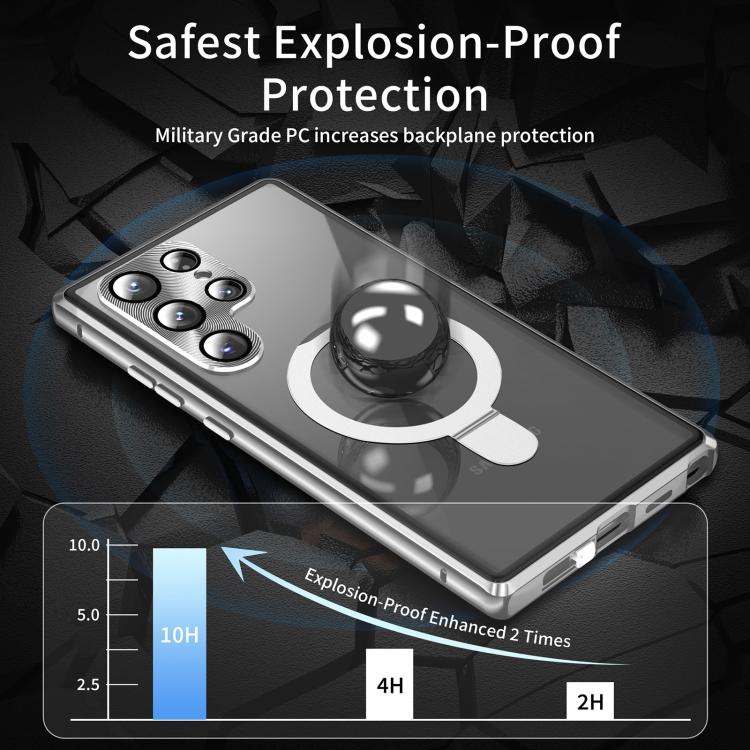 For Samsung Galaxy S25 Ultra 5G MagSafe Magnetic HD Frosted Tempered Glass Holder Phone Case(Silver) - Galaxy S25 Ultra 5G Cases by buy2fix | Online Shopping UK | buy2fix