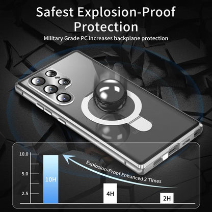 For Samsung Galaxy S25 Ultra 5G MagSafe Magnetic HD Frosted Tempered Glass Holder Phone Case(Silver) - Galaxy S25 Ultra 5G Cases by buy2fix | Online Shopping UK | buy2fix