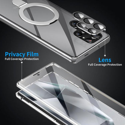 For Samsung Galaxy S25 Ultra 5G MagSafe Magnetic HD Frosted Tempered Glass Holder Phone Case(Silver) - Galaxy S25 Ultra 5G Cases by buy2fix | Online Shopping UK | buy2fix