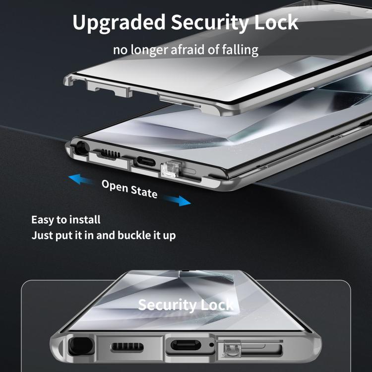 For Samsung Galaxy S25 Ultra 5G MagSafe Magnetic HD Frosted Tempered Glass Holder Phone Case(Silver) - Galaxy S25 Ultra 5G Cases by buy2fix | Online Shopping UK | buy2fix