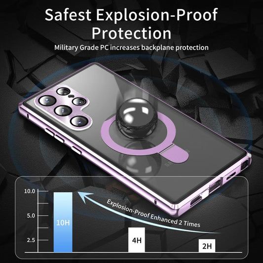 For Samsung Galaxy S25 Ultra 5G MagSafe Magnetic HD Frosted Tempered Glass Holder Phone Case(Purple) - Galaxy S25 Ultra 5G Cases by buy2fix | Online Shopping UK | buy2fix