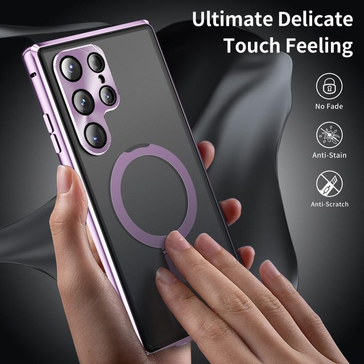 For Samsung Galaxy S25 Ultra 5G MagSafe Magnetic HD Frosted Tempered Glass Holder Phone Case(Purple) - Galaxy S25 Ultra 5G Cases by buy2fix | Online Shopping UK | buy2fix