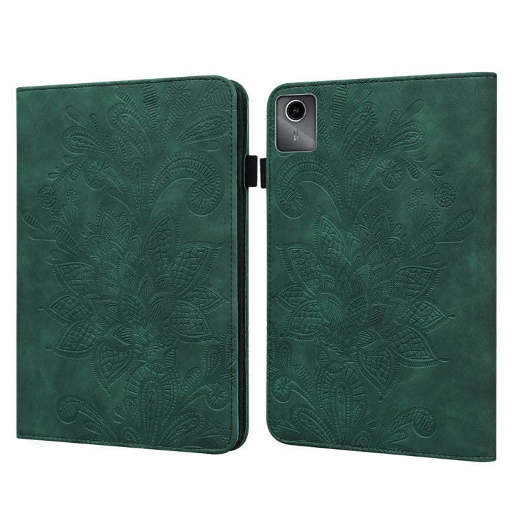 For Lenovo Tab M11 / Xiaoxin Pad 11 2024 Lace Flower Embossing Pattern Leather Tablet Case(Green) - Lenovo by buy2fix | Online Shopping UK | buy2fix