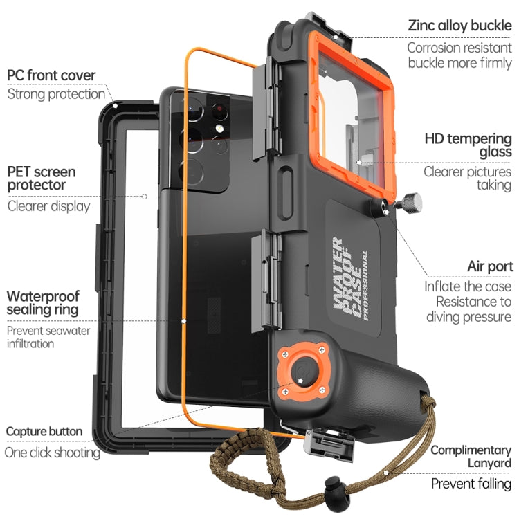 Diving Shell Gen2 Upgrade IP68 Waterproof Phone Case(Black Orange) - Waterproof Bag by buy2fix | Online Shopping UK | buy2fix