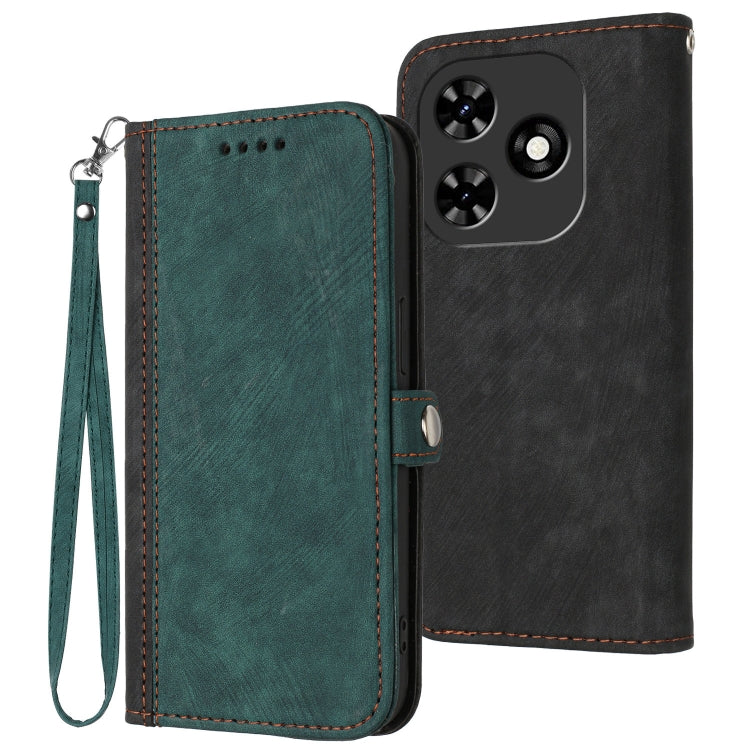 For Tecno Spark Go 2024 Side Buckle Double Fold Hand Strap Leather Phone Case(Dark Green) by buy2fix