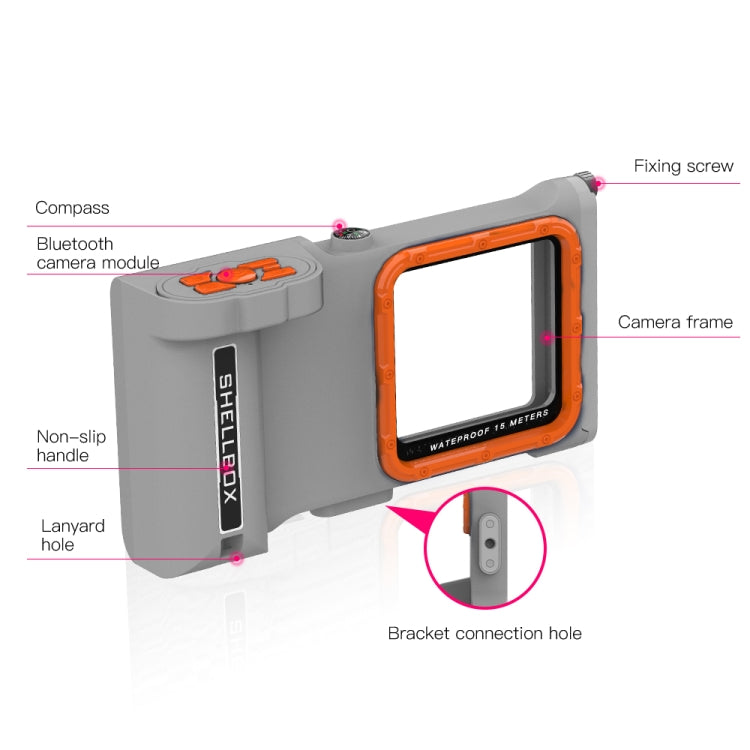 Diving Shell Gen3 Bluetooth Waterproof Phone Case(Grey Orange) - Waterproof Bag by buy2fix | Online Shopping UK | buy2fix