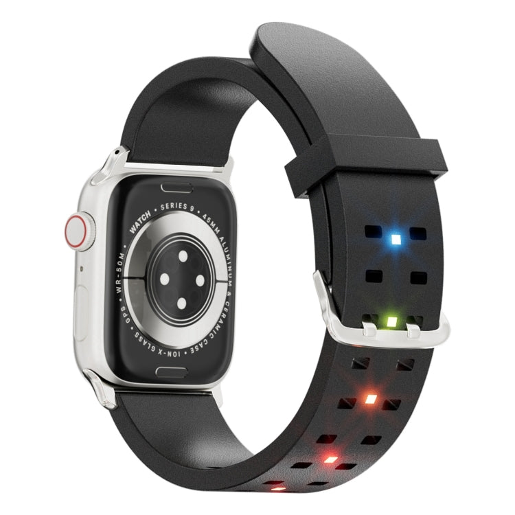 For Apple Watch Series 6 44mm Luminous Colorful Light Silicone Watch Band(Black) by buy2fix