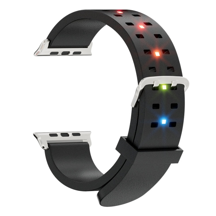 For Apple Watch Series 6 44mm Luminous Colorful Light Silicone Watch Band(Black) by buy2fix